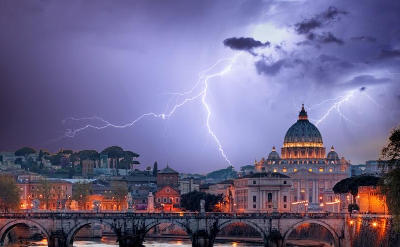 Thunderstorm with lightning striking in and around Vatican.